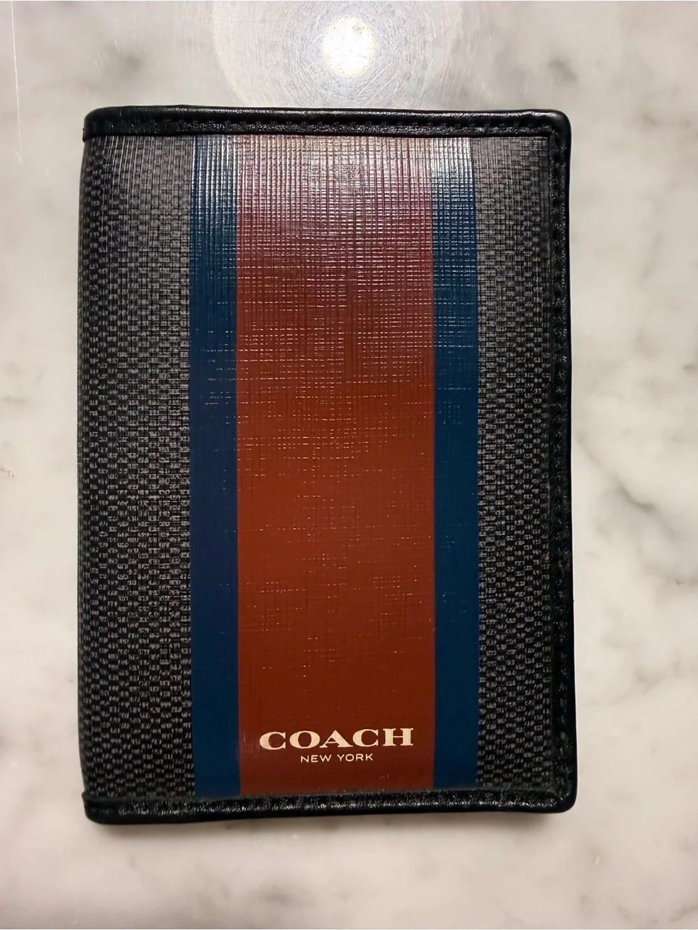 Coach Men's Passport Holder Wallet in Brown and Blue Stripe